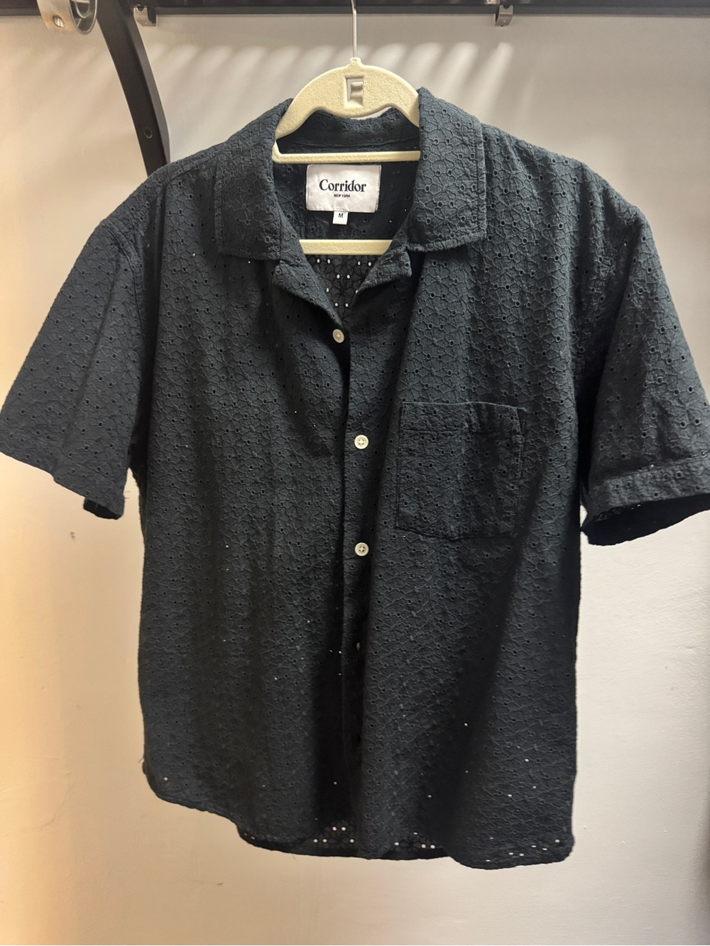 Corridor Black Eyelet Short-Sleeve Button-Down Shirt
